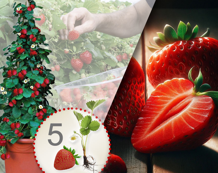 Klimaardbei rood, verpakking van 5 planten